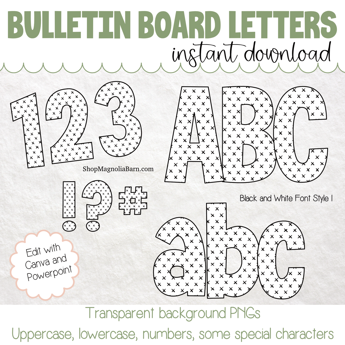Black and White Font Style 1- Digital Download