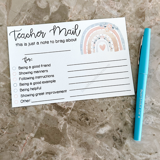 Teacher Mail Printed 4x6 Cards- Blue Rainbow