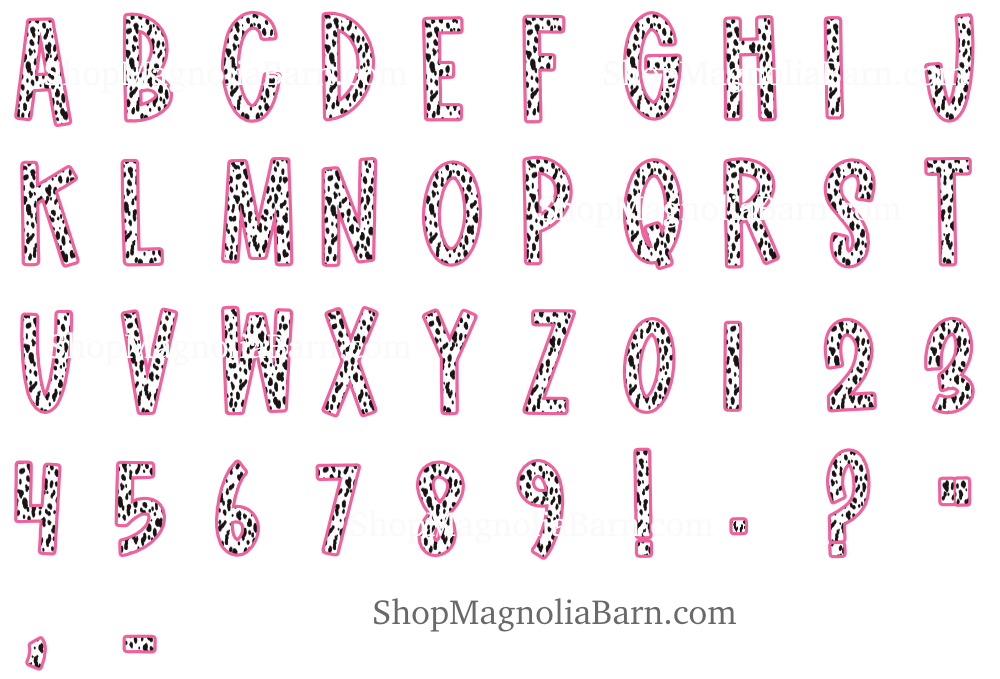 Pink Brights Dalmatian Font- Instant download