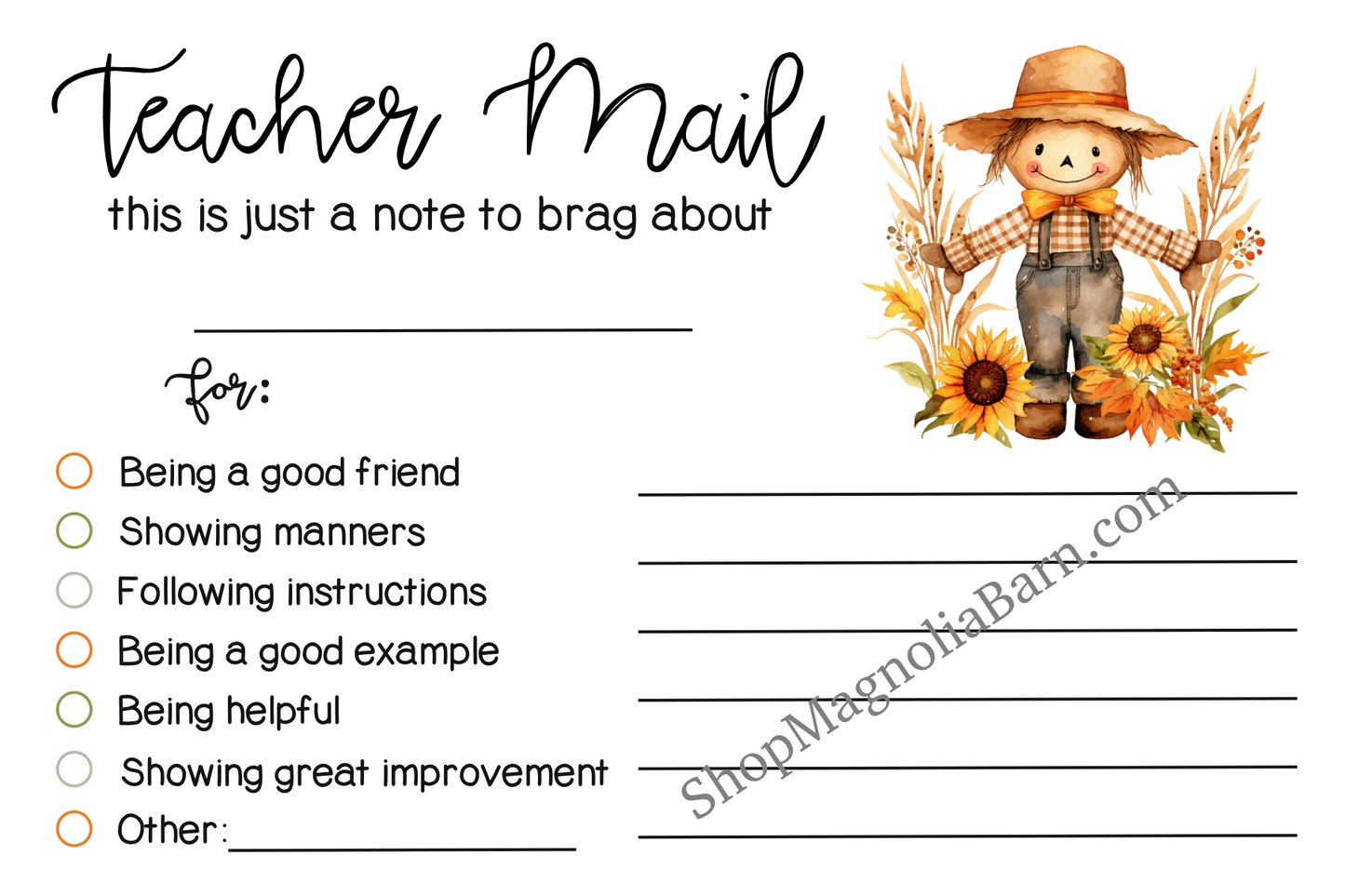 Teacher Mail Digital Download- Scarecrow