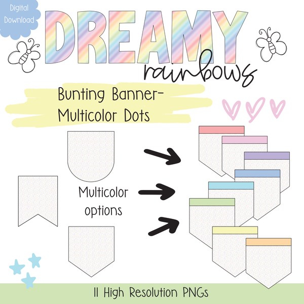 Bunting Banner- Multicolor Dots- Digital Download