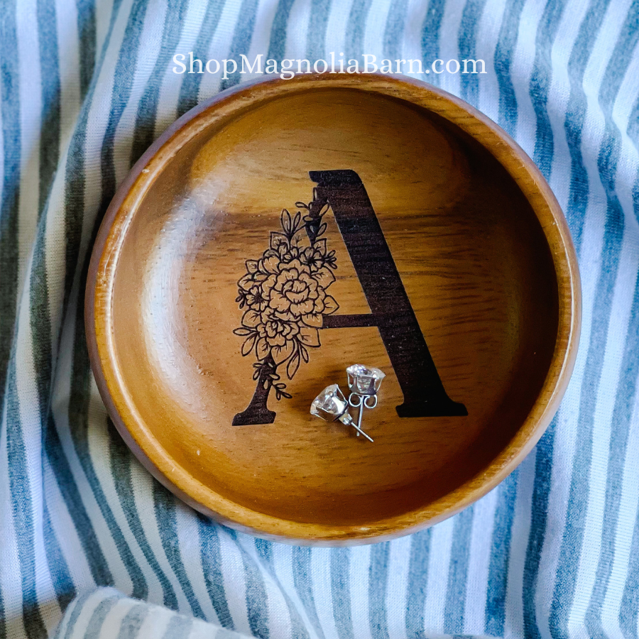 Circular Hand Carved Wooden Trinket Bowl